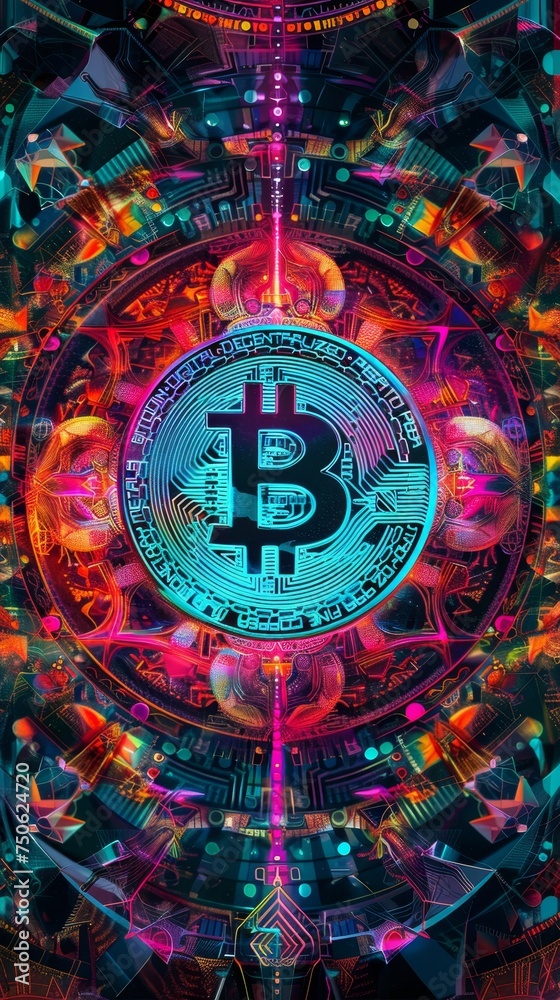 Focused on a colorful bitcoin kaleidoscope mesmerizing patterns