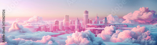 Whimsical AI cities floating in pastel clouds #750625126