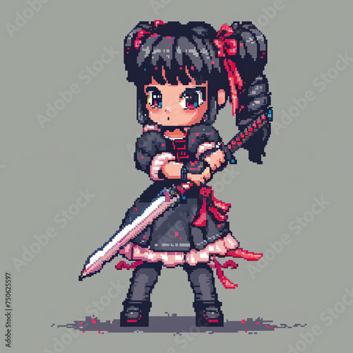 girl with a sword in pixel art style