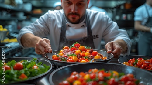 chef preparing salad in the kitchen © AllFOOD