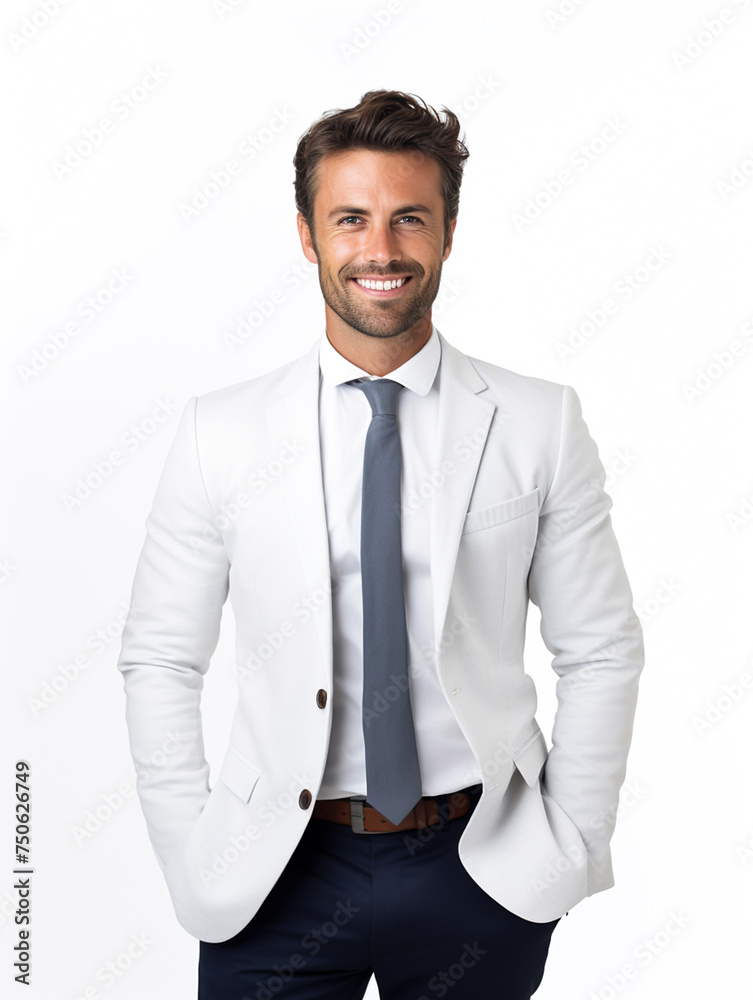Happy smile businessman on a white background in the studio, white business professional. For art texture, presentation design or web design and web background. Generative AI. Happy smile businessman on a white background in the studio, white business professional. For art texture, presentation design or web design and web background. Generative AI.