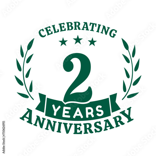 2nd anniversary celebration design template. 2 years vector and illustration