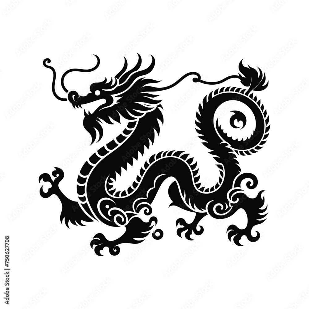 Silhouette of green wood chinese dragon symbol of the 2024 chinese new year Silhouette of green wood chinese dragon symbol of the 2024 chinese new year