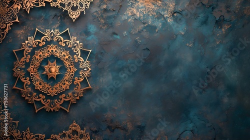 Photo islamic decoration background with arabic lantern crescent islamic pattern with copy space 