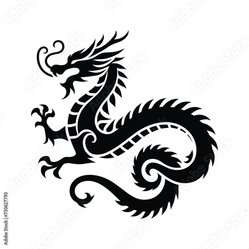 Majestic Dragon Silhouette of Green Wood Chinese Dragon  Symbolizing the 2024 Chinese New Year