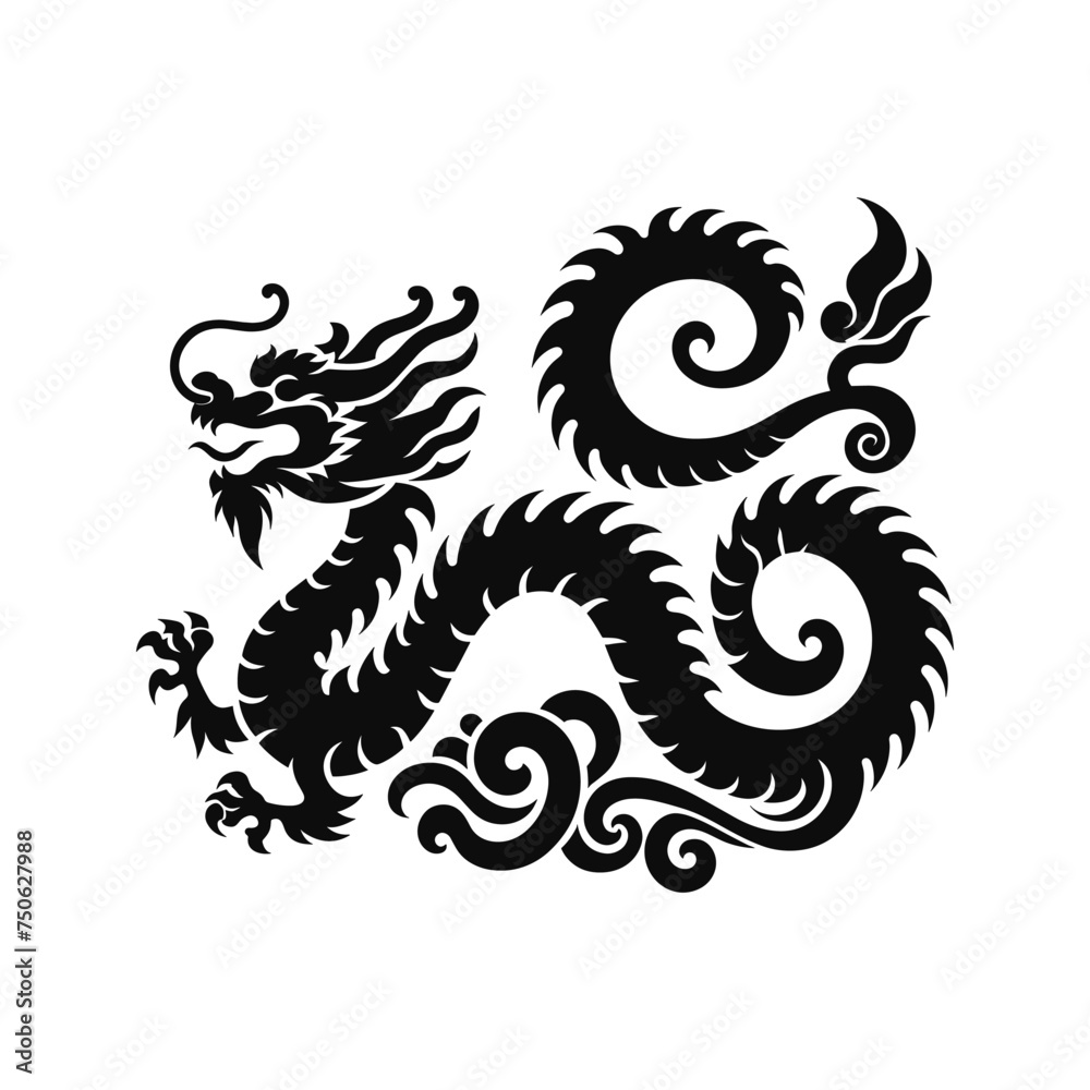 Majestic Dragon Silhouette of Green Wood Chinese Dragon, Symbolizing the 2024 Chinese New Year Majestic Dragon Silhouette of Green Wood Chinese Dragon, Symbolizing the 2024 Chinese New Year