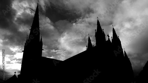Letterkenny Cathedral against a dark cloudy sky in Black and White, Ireland photo