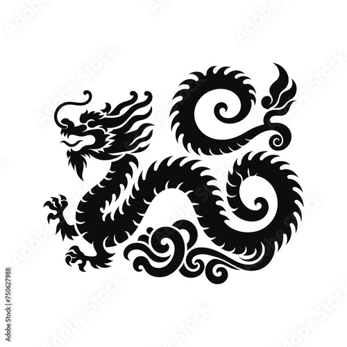 Majestic Dragon Silhouette of Green Wood Chinese Dragon, Symbolizing the 2024 Chinese New Year