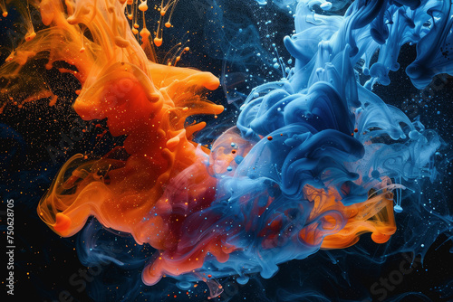 A splash of color paint, water, or smoke on a black background, or abstract pattern, AI Generated © PHAISITSAWAN
