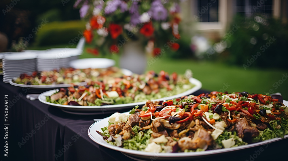 salad with vegetables and meat Catering wedding buffet for events Wedding Buffet Party