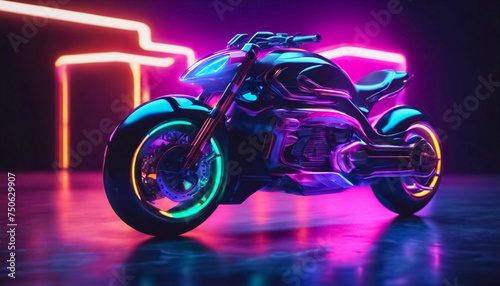 Stile Futuristico- Concetto di Motocicletta con Luci Neon, una Visione del Futuro in un Banner Ampio
