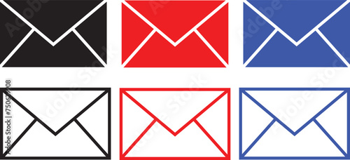 Email icon set. Email sign and symbol. Email icon vector. Message envelope sign in black filled and outlined style.