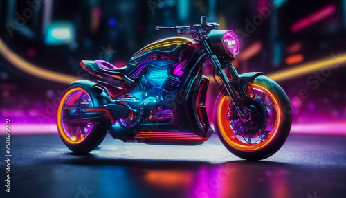 Esplora l'Avanguardia- Design Futuristico di Motocicletta con Luci Neon su Sfondo scuro photo