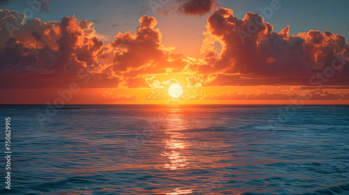 A photo featuring the breathtaking moment when the sun breaks the horizon, casting a golden glow over the calm waters of the sea. Highlighting the majestic beauty of the sunrise.