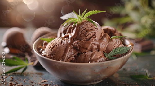 A bowl of rich, chocolate ice cream topped. Generative Ai photo