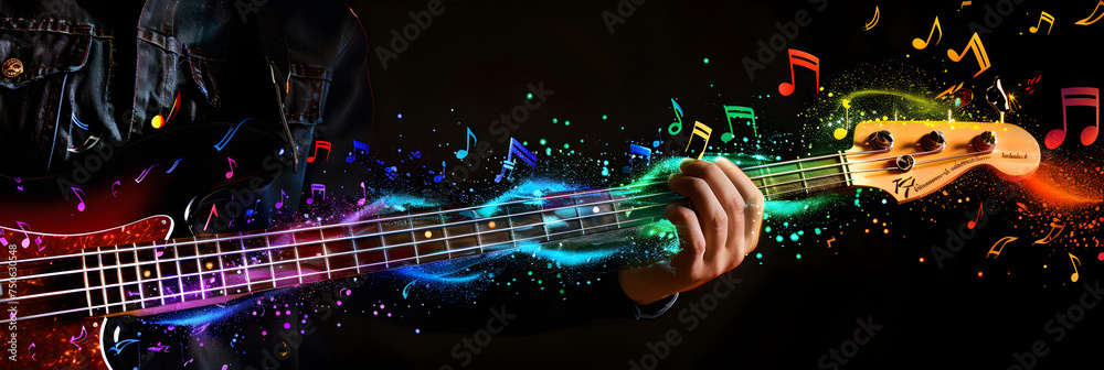 electric guitar and colourful music notes - obrazy, fototapety, plakaty 