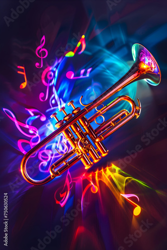 Trumpet and colourful music notes