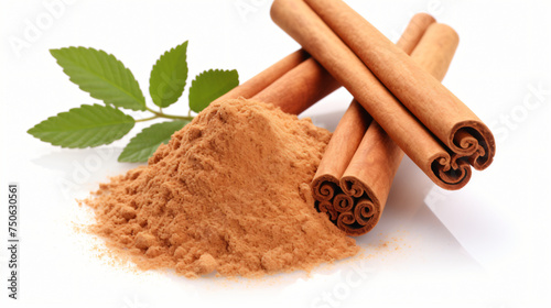 Cinnamon Sticks and Powder Isolated on White background