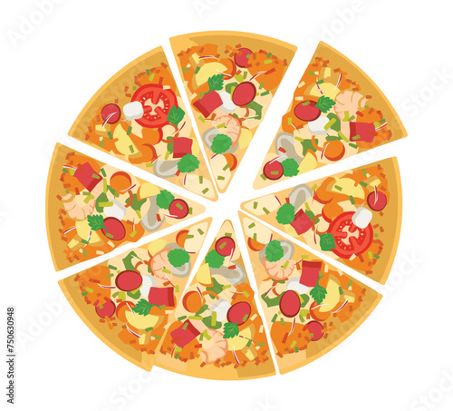 Sticker template with pizza isolated