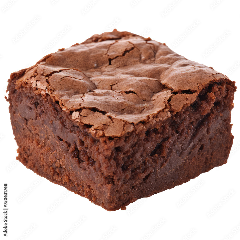 Detailed view of a delicious brownie set against a plain white backdrop Detailed view of a delicious brownie set against a plain white backdrop