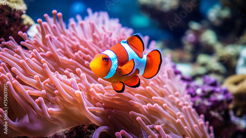 Clown fish red sea underwater reef anemone