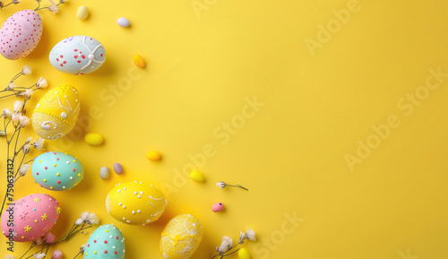 Easter eggs on a yellow background