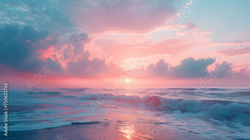 A photo featuring the soft hues of dawn reflecting off the surface of the ocean  creating a mesmerizing display of light and color. Highlighting the peacefulness of the morning and the beauty of natur