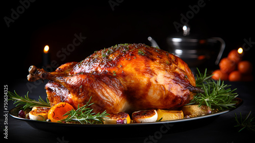roasted chicken with vegetables christmas turkey ham roasted for festive dinner turkey sits on a table with a candle in the background Grilled chicken on christmas delicious roast turkey on a plate 