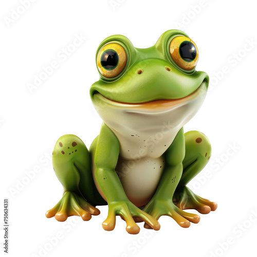 Frog, 3d icon of green frog isolated on a transparent or white background, png