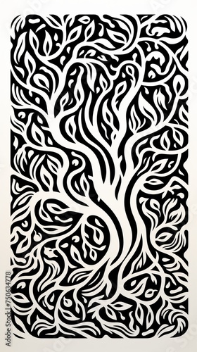 Beautiful Black and white seamless Tree branches Pattern in Monochrome