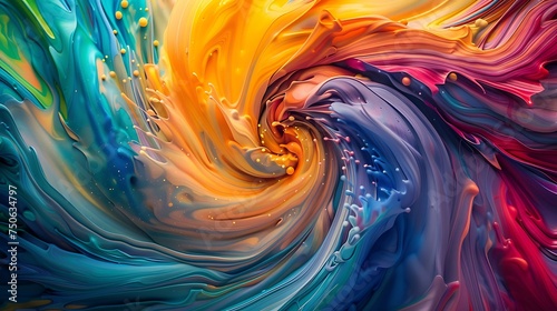Colorful abstract painting with aæ¼©æ¶¡of blue, purple, yellow, and orange.