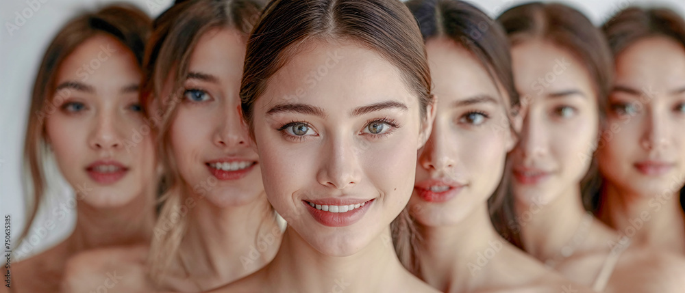 Fototapeta premium Diverse Beauty Women Showcasing Unity in Fashion Wallpaper Background Poster Card Brainstorming Fabric Model