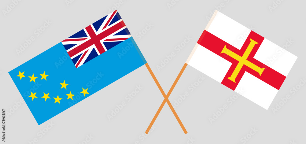 Crossed flags of Tuvalu and Bailiwick of Guernsey. Official colors. Correct proportion