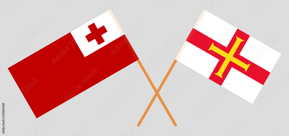 Crossed flags of Tonga and Bailiwick of Guernsey. Official colors. Correct proportion