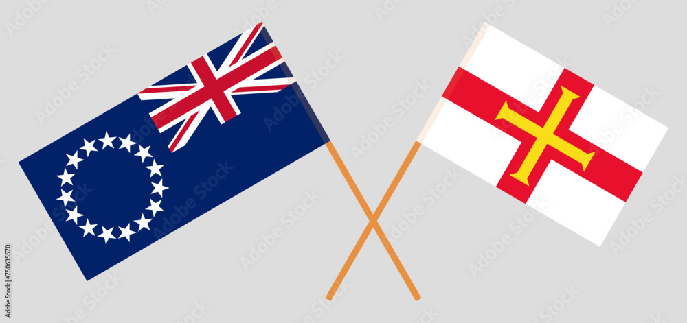 Crossed flags of Cook Islands and Bailiwick of Guernsey. Official colors. Correct proportion