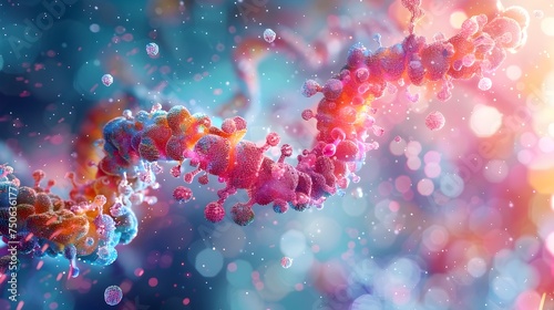 Colorful DNA Strand with Bubbles and Chromosome in Tilt-Shift Style