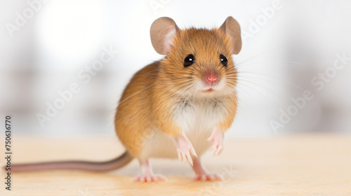 Harvest Mouse Micromys minutus walking on white background