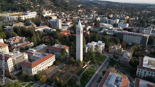 Aerial video of the UC Berkeley campus and Sather Tower. in the USA. photo