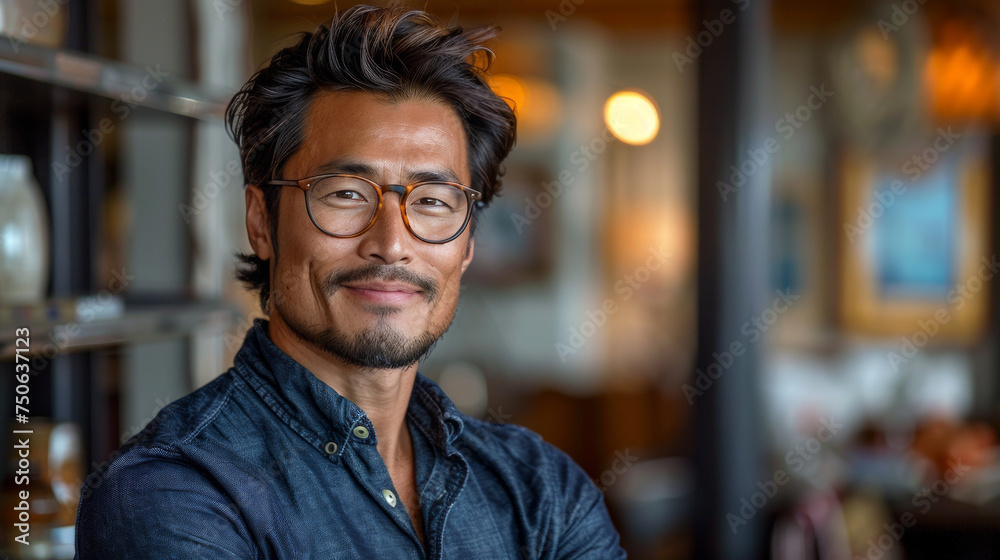 A close-up portrait of a successful Asian man