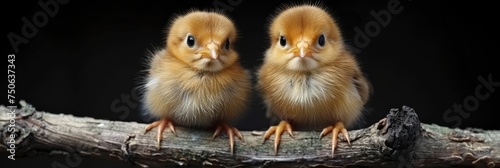 Two Chicks Isolated On Black Background, Background Banner