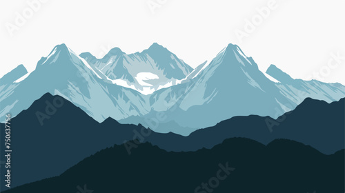 Iconic mountain range silhouette over white Flat vector
