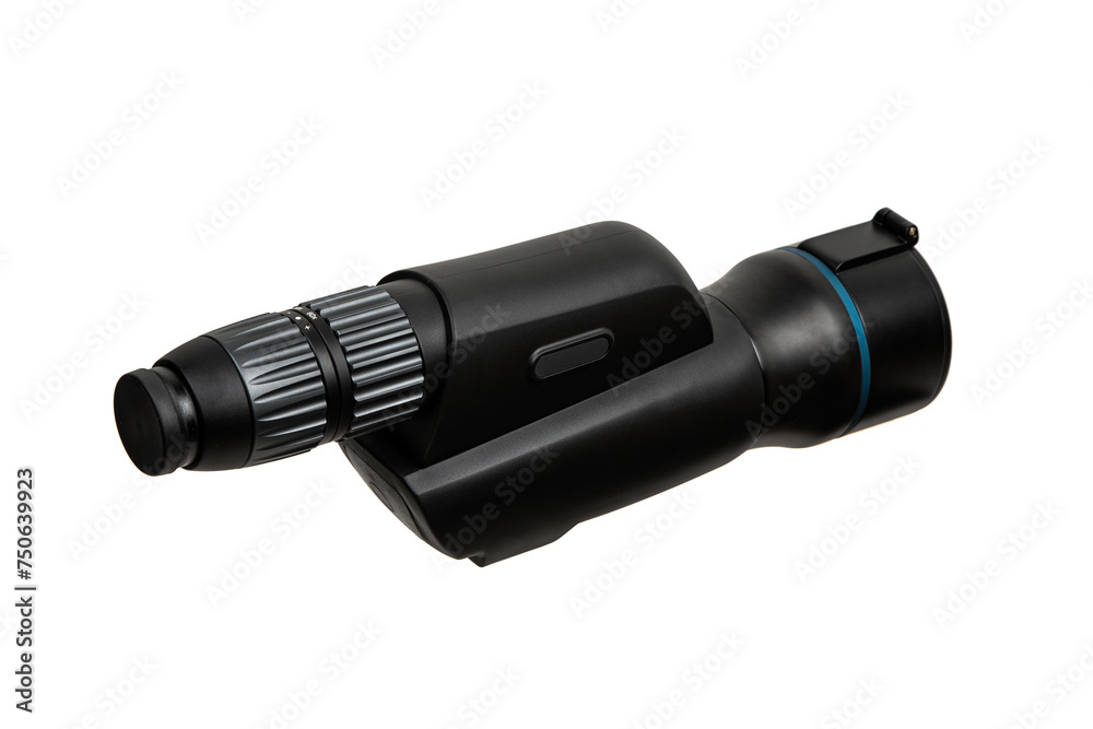 Modern spyglass. Long-range observation device. Monocular isolate on a white back Modern spyglass. Long-range observation device. Monocular isolate on a white back