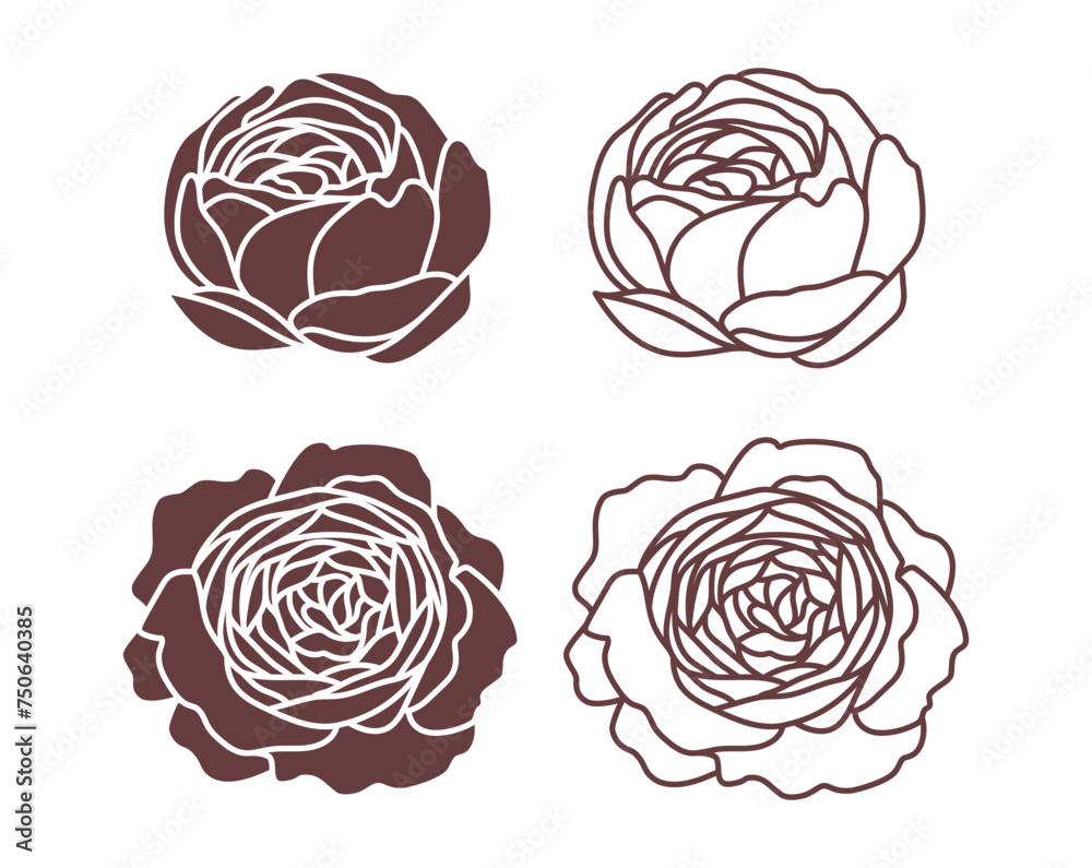 Vector hand-drawn illustration set with Roses flowers. SVG cut file for Cricut.