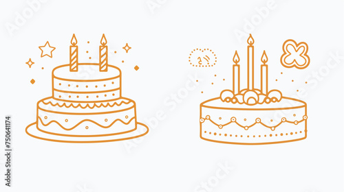 Outline glitter icon birthday cake. Holiday cake with