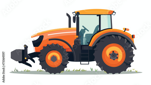 Orange tractor in flat style isolated on white background