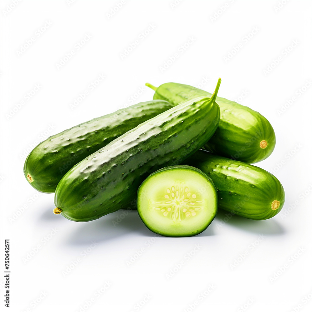 Cucumbers on a white isolated background - ai generative Cucumbers on a white isolated background - ai generative
