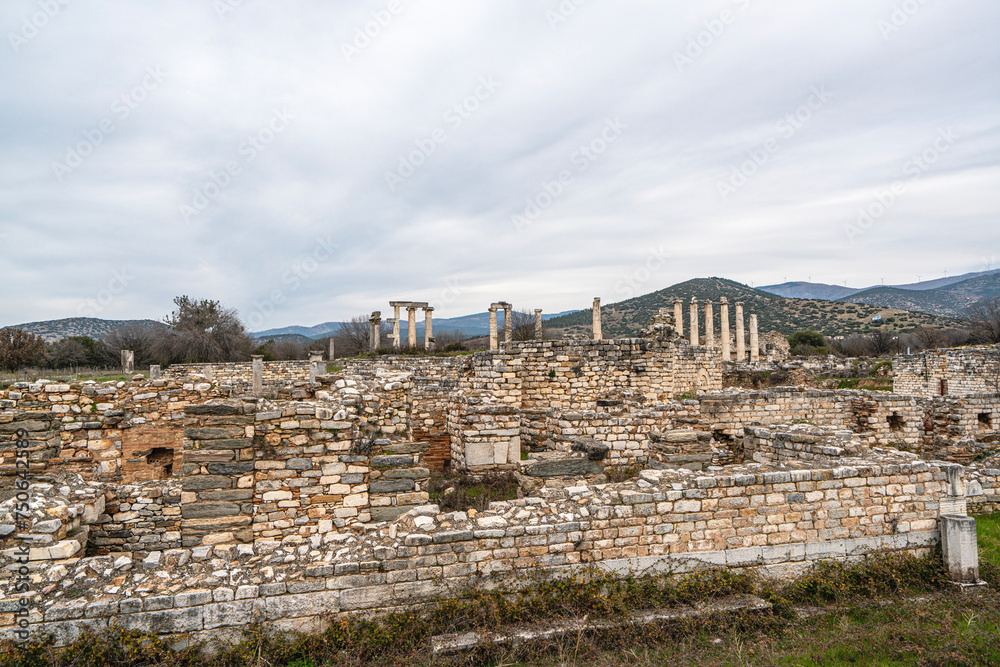 Scenic views from Afrodisias which  was a small ancient  Hellenistic city in the Caria,  was named after Aphrodite, the Greek goddess of love in Aydın, Turkey