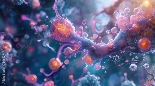 Vibrant Illustration of Human Stem Cells in Chaotic Environments