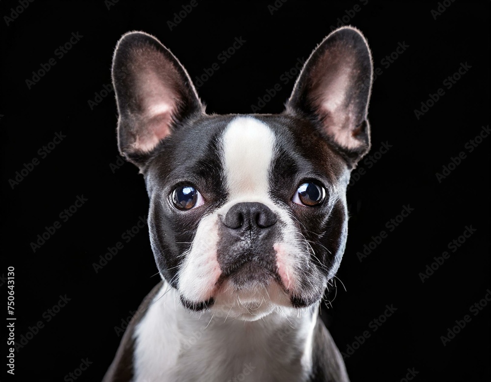 boston terrier on a black background