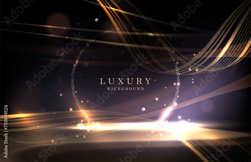 Dark illustration with shiny gold round frame.